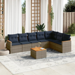 Conjunto de sofá de jardim com 8 peças e almofadas em rattan sintético cinza