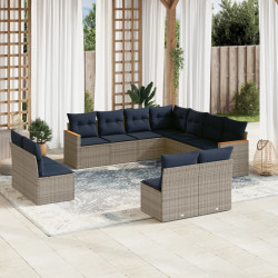 Conjunto de sofá de jardim com 11 peças e almofadas em rattan sintético cinza