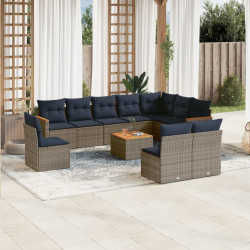 Conjunto de sofá de jardim com 11 peças e almofadas em rattan sintético cinza