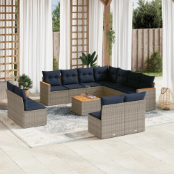 Conjunto de sofá de jardim com 12 peças e almofadas em rattan sintético cinza