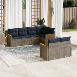 Conjunto de sofá de jardim com 7 peças e almofadas em rattan sintético cinza