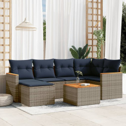 Conjunto de sofá de jardim com 7 peças e almofadas em rattan sintético cinza