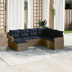 Conjunto de sofá de jardim com 7 peças e almofadas em rattan sintético cinza
