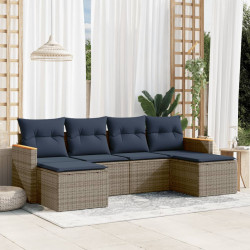 Conjunto de sofá de jardim com 6 peças e almofadas em rattan sintético cinza
