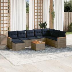 Conjunto de sofá de jardim de 9 peças com almofadas em rattan sintético cinza