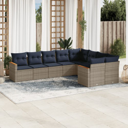 Conjunto de sofá de jardim de 9 peças com almofadas em rattan sintético cinza