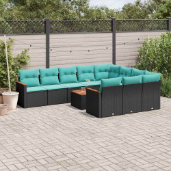 Conjunto de sofá de jardim com 11 peças e almofadas em rattan sintético preto