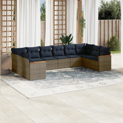 Conjunto de sofá de jardim com 10 peças e almofadas em rattan sintético cinza