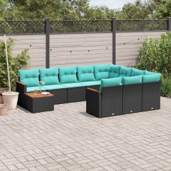 Conjunto de sofá de jardim com 11 peças e almofadas em rattan sintético preto