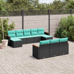 Conjunto de sofá de jardim com 10 peças e almofadas em rattan sintético preto
