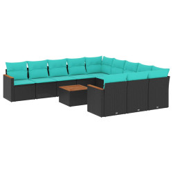 Conjunto de sofá de jardim com 12 peças e almofadas em rattan sintético preto