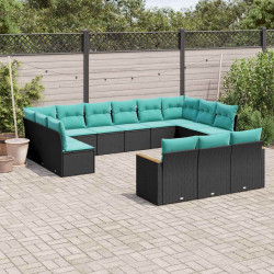 Conjunto de sofá de jardim com 13 peças e almofadas em rattan sintético preto