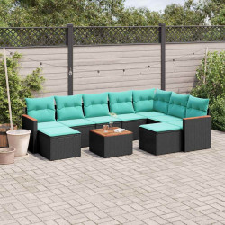 Conjunto de sofá de jardim com 10 peças e almofadas em rattan sintético preto