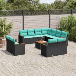 Conjunto de sofá de jardim com 12 peças e almofadas em rattan sintético preto