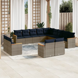 Conjunto de sofá de jardim com 13 peças e almofadas em rattan sintético cinza