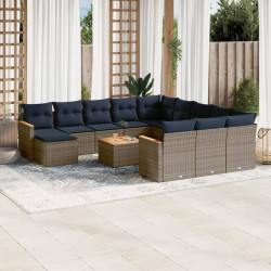 Conjunto de sofá de jardim com 13 peças e almofadas em rattan sintético cinza