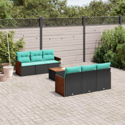 Conjunto de sofá de jardim com 7 peças e almofadas em rattan sintético preto