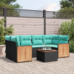 Conjunto de sofá de jardim com 7 peças e almofadas em rattan sintético preto