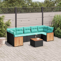 Conjunto de sofá de jardim com 8 peças e almofadas em rattan sintético preto