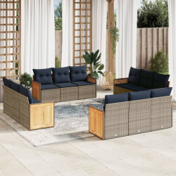 Conjunto de sofá de jardim com 12 peças e almofadas em rattan sintético cinza