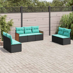 Conjunto de sofá de jardim com 7 peças e almofadas em rattan sintético preto