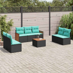 Conjunto de sofá de jardim com 8 peças e almofadas em rattan sintético preto
