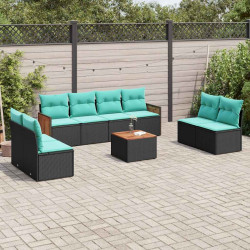 Conjunto de sofá de jardim de 9 peças com almofadas em rattan sintético preto