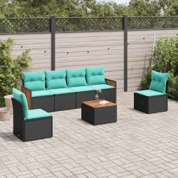 Conjunto de sofá de jardim com 7 peças e almofadas em rattan sintético preto