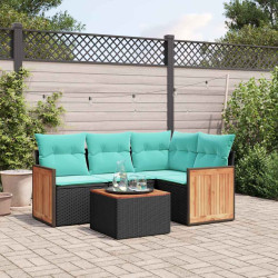 Conjunto de sofá de jardim de 5 peças com almofadas em rattan sintético preto