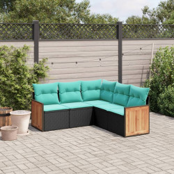 Conjunto de sofá de jardim de 5 peças com almofadas em rattan sintético preto