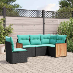 Conjunto de sofá de jardim de 5 peças com almofadas em rattan sintético preto