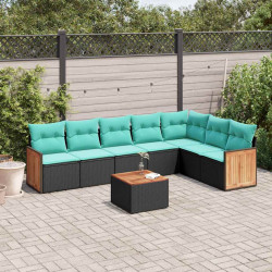 Conjunto de sofá de jardim com 8 peças e almofadas em rattan sintético preto