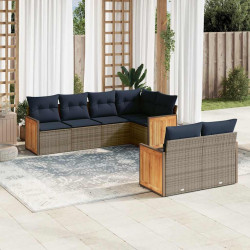 Conjunto de sofá de jardim com 7 peças e almofadas em rattan sintético cinza