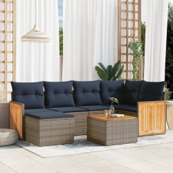 Conjunto de sofá de jardim com 7 peças e almofadas em rattan sintético cinza