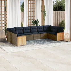 Conjunto de sofá de jardim com 10 peças e almofadas em rattan sintético cinza