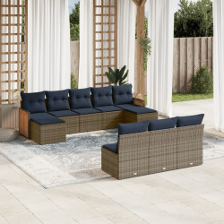 Conjunto de sofá de jardim com 10 peças e almofadas em rattan sintético cinza