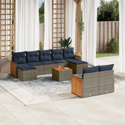 Conjunto de sofá de jardim com 10 peças e almofadas em rattan sintético cinza