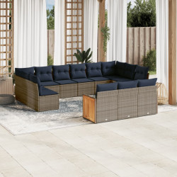 Conjunto de sofá de jardim com 13 peças e almofadas em rattan sintético cinza