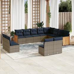 Conjunto de sofá de jardim com 12 peças e almofadas em rattan sintético cinza