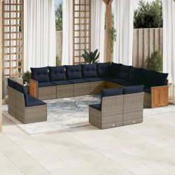 Conjunto de sofá de jardim com 13 peças e almofadas em rattan sintético cinza