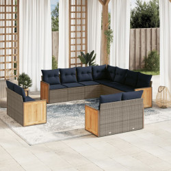 Conjunto de sofá de jardim com 11 peças e almofadas em rattan sintético cinza