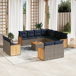 Conjunto de sofá de jardim com 12 peças e almofadas em rattan sintético cinza