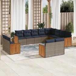 Conjunto de sofá de jardim com 12 peças e almofadas em rattan sintético cinza