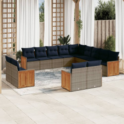 Conjunto de sofá de jardim com 13 peças e almofadas em rattan sintético cinza