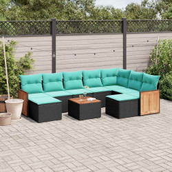 Conjunto de sofá de jardim com 10 peças e almofadas em rattan sintético preto