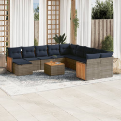 Conjunto de sofá de jardim com 12 peças e almofadas em rattan sintético cinza