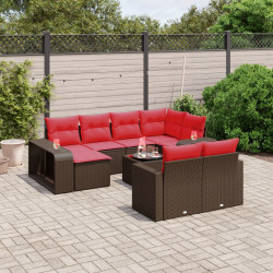 Conjunto de sofá de jardim com 11 peças e almofadas em rattan sintético marrom