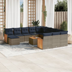 Conjunto de sofá de jardim com 13 peças e almofadas em rattan sintético cinza