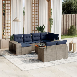 Conjunto de sofá de jardim com 11 peças e almofadas em rattan sintético cinza