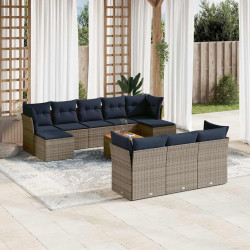 Conjunto de sofá de jardim com 11 peças e almofadas em rattan sintético cinza